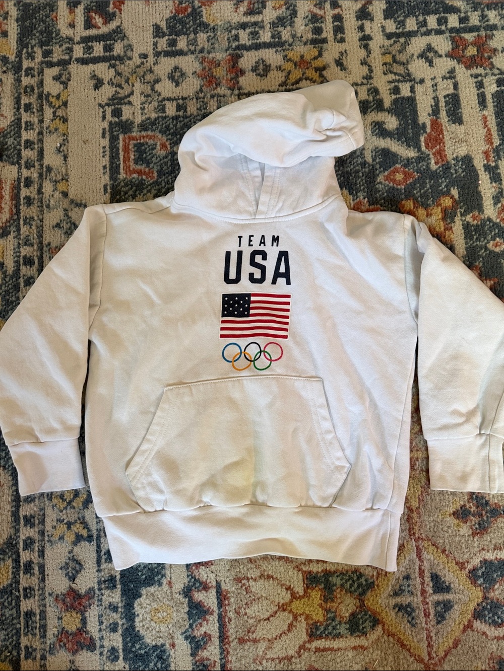 Old Navy White Kids Hoodie with USA Flag & Olympic Rings